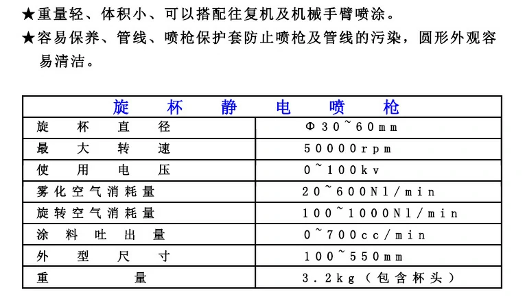 旋杯静电喷枪参数
